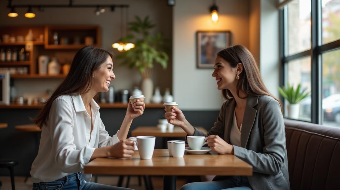 Professional couple enjoying a coffee date at a modern café