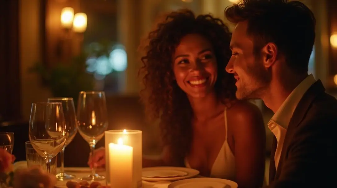 Confident woman enjoying a candlelit dinner date