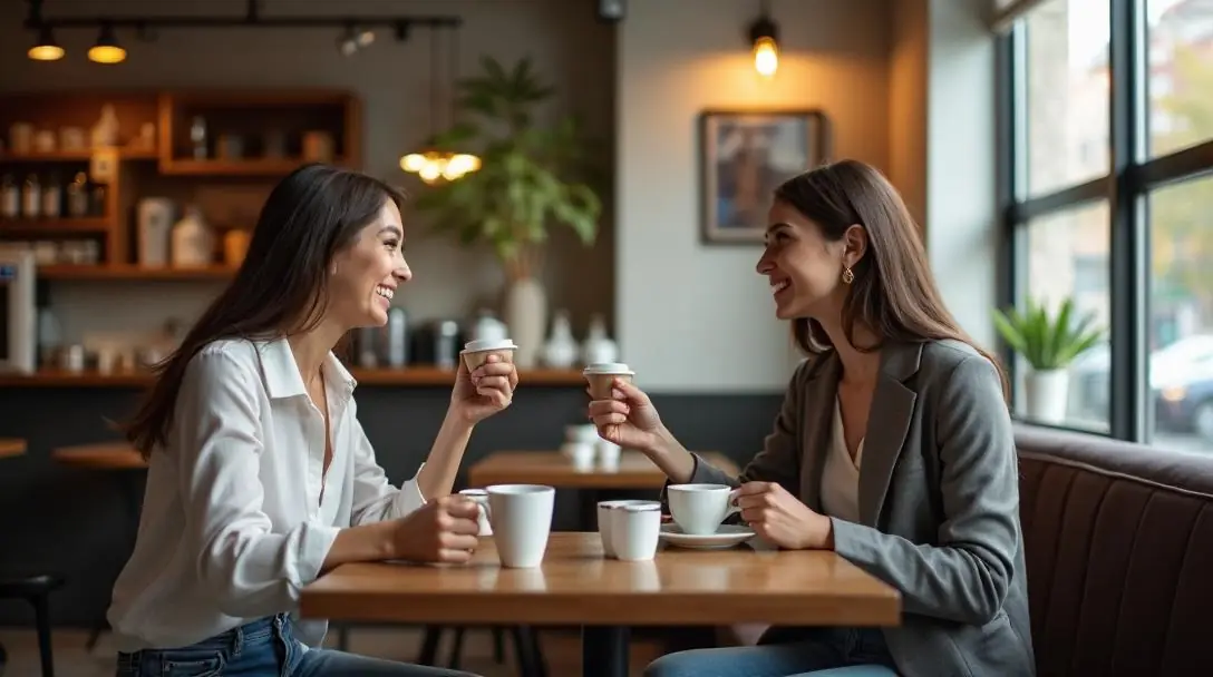 Professional couple enjoying a coffee date at a modern café